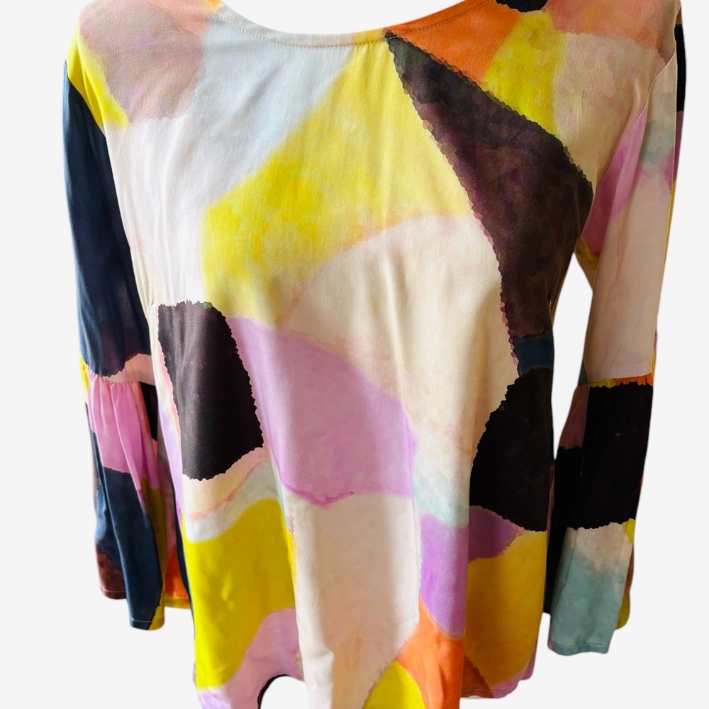 Yellow and Pink Graphic 3/4 Sleeve Relaxed Blouse
